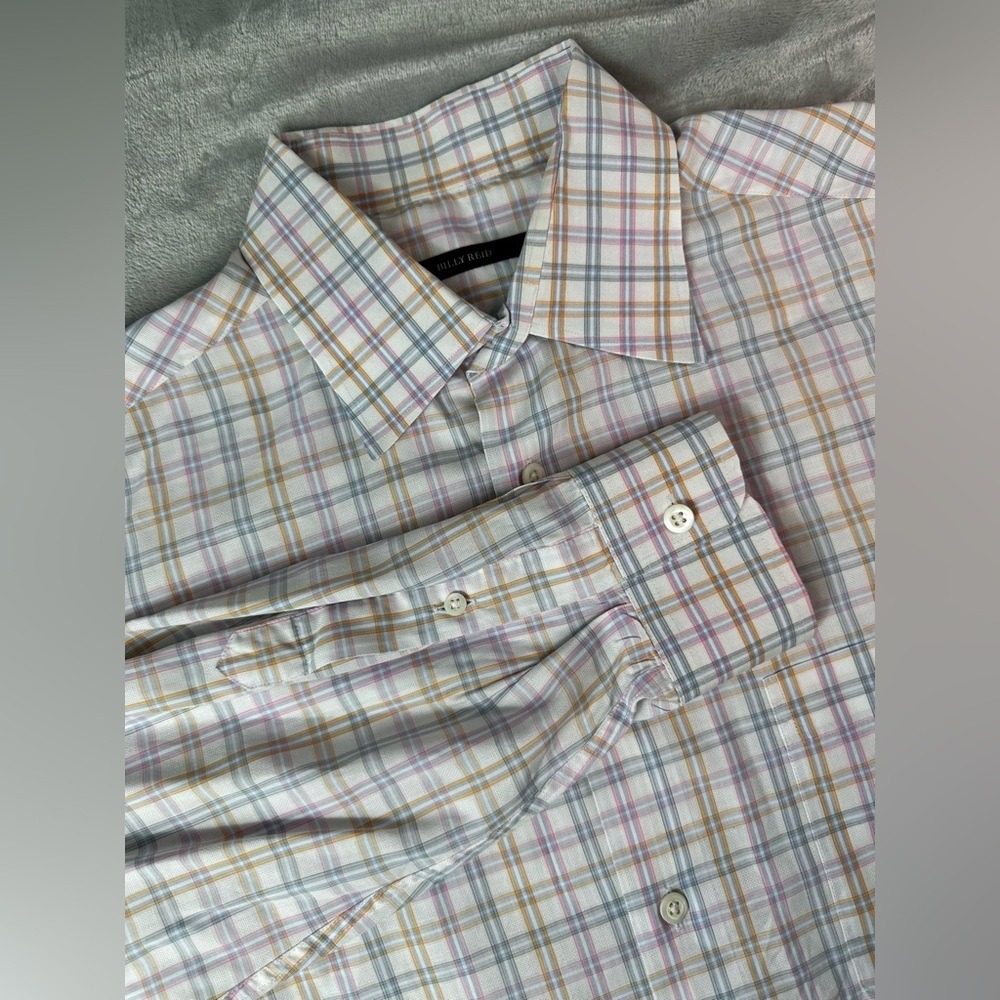 Billy Reid‎ Shirt Mens Large Made in Italy Plaid Button Front Cotton Long Sleeve